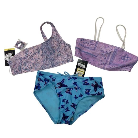 3 New Art Class Girls Large (10/12) Butterfly Paisley Bikini Tops Swim Bottom - Picture 1 of 3